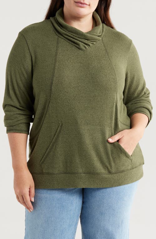 Loveappella Drape Neck Pullover in Olive 