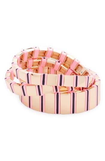 Roxanne Assoulin Well Tailored In Pink Set Of 3 Bracelets In Cotton Candy/gold