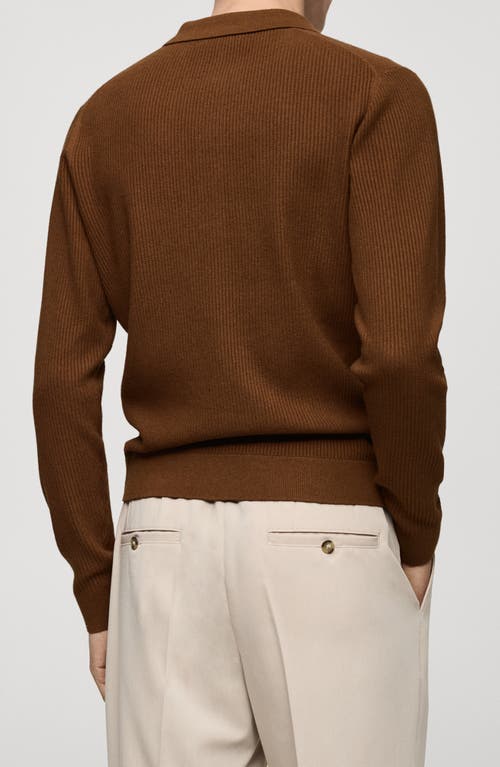 Mango Cotton-blend Ribbed Polo Shirt Coffee In Coffee