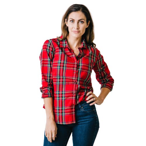 Shop Hope & Henry Womens' Poplin Classic Fit Shirt In Red Holiday Tartan