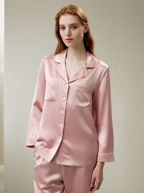 Lilysilk 22mm Gold Piping Silk Pajamas Set In Rosy Pink