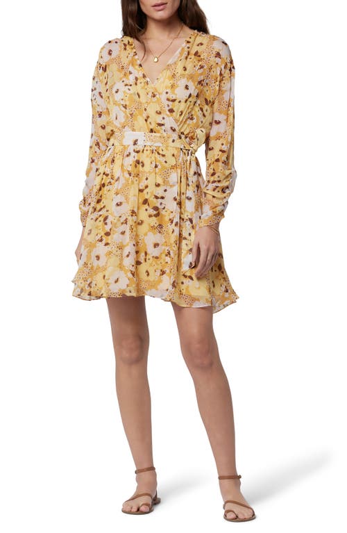 Joie Clara Floral Long Sleeve Silk Minidress in Amber Gold Multi at Nordstrom, Size Small