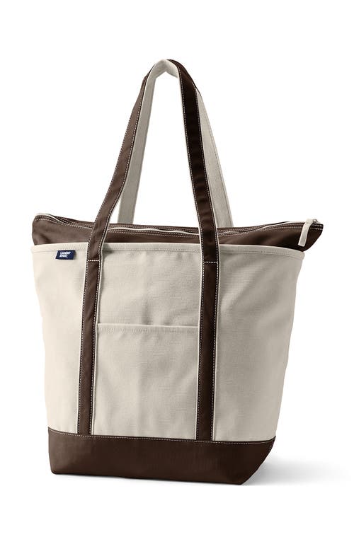 Lands' End Zip Top Long Handle Canvas Tote Bag In Natural/brown Root