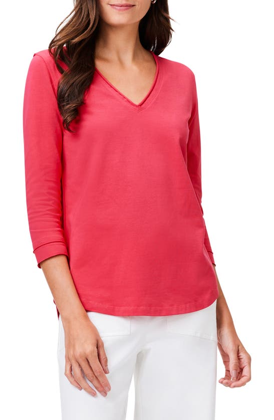 Nzt By Nic+zoe V-neck Knit Top In Bright Rose