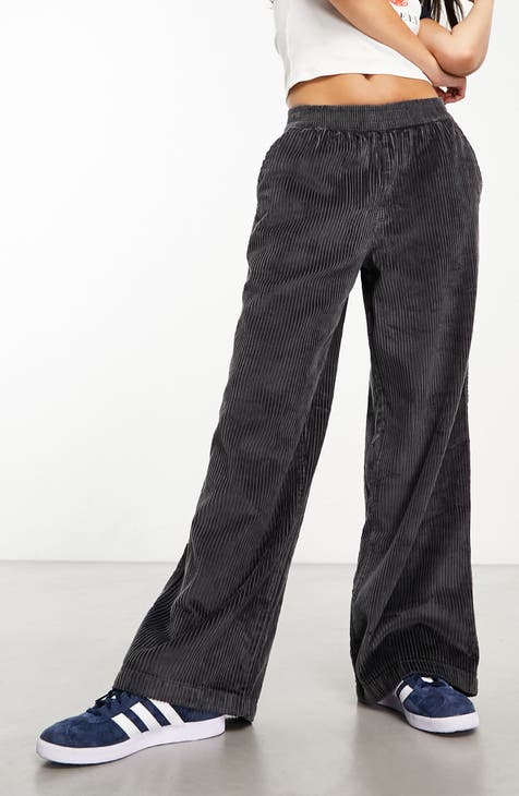Women's Black Corduroy Pants, High Waist, Wide Leg, Straight Pants