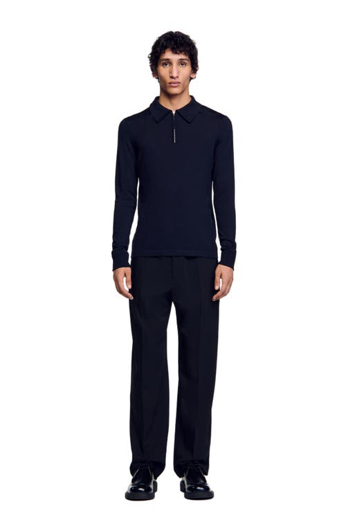 Shop Sandro Knit Polo Sweater In Navy Blue