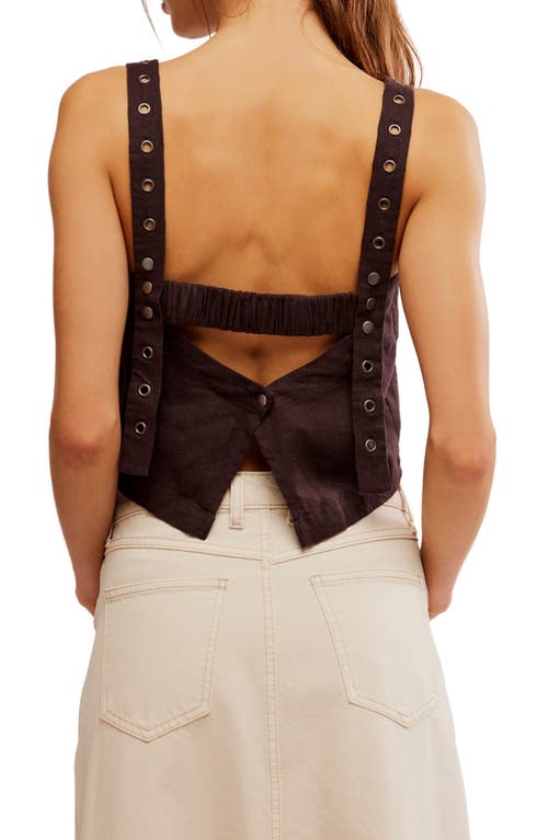 Free People Syd Grommet Crop Linen Blend Tank In Washed Black
