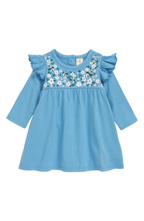 Tucker + Tate Floral Embroidered Cotton Dress in Blue Niagara Winter Birds