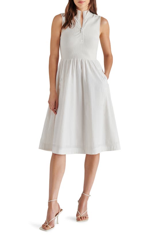 Shop Steve Madden Berlin Sleeveless Half-zip A-line Dress In White