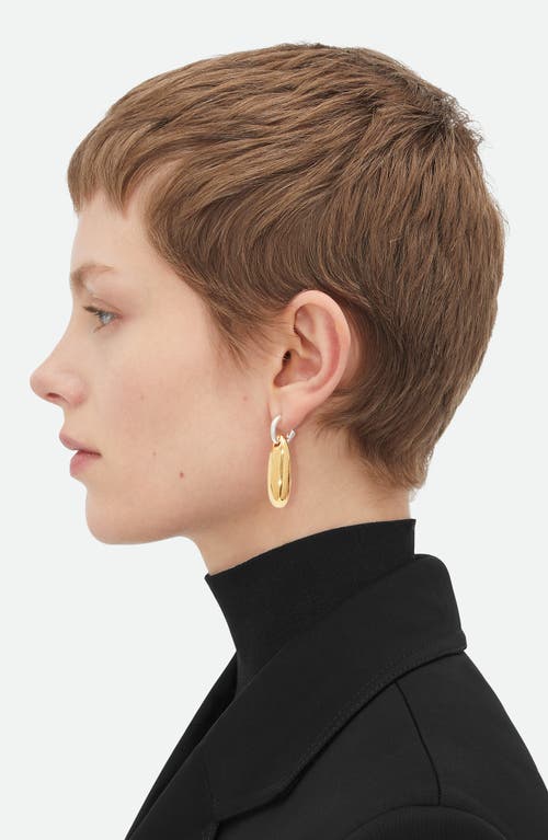 Shop Bottega Veneta Small Ellipse Drop Hoop Earrings In 8119 Silver/yellow Gold