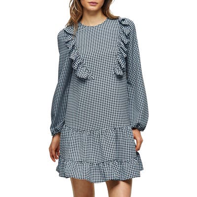 Topshop Check Ruffle Long Sleeve Dress, US (fits like 14) - Blue