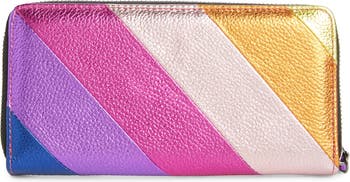 Kurt Geiger Stripe Leather Zip Around Wallet in Purple