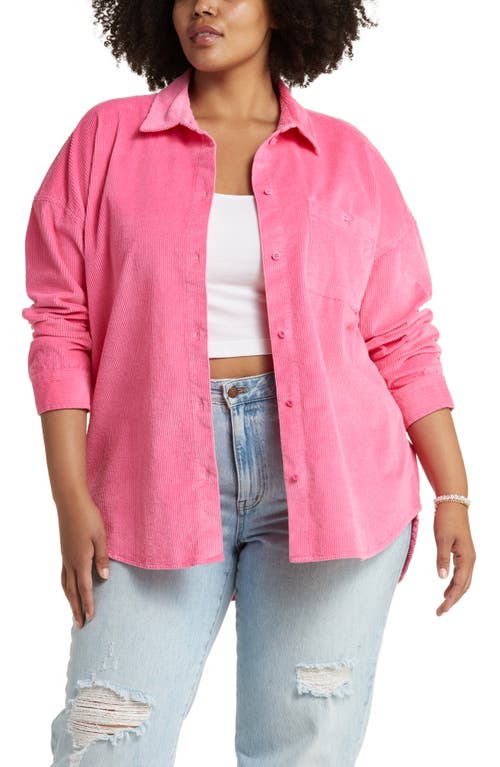 BP. Corduroy Button-Up Shirt in Pink Azalea