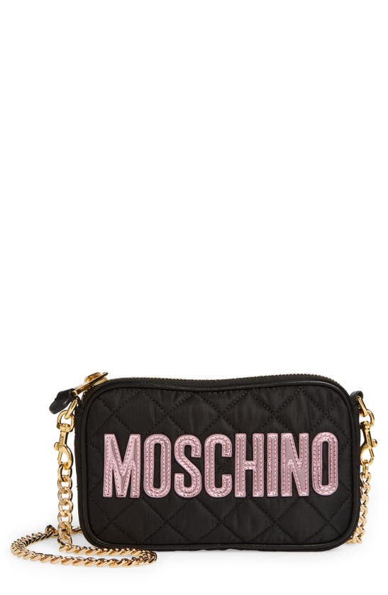 Moschino Logo Quilted Nylon Crossbody Bag In Fantasy Print Black