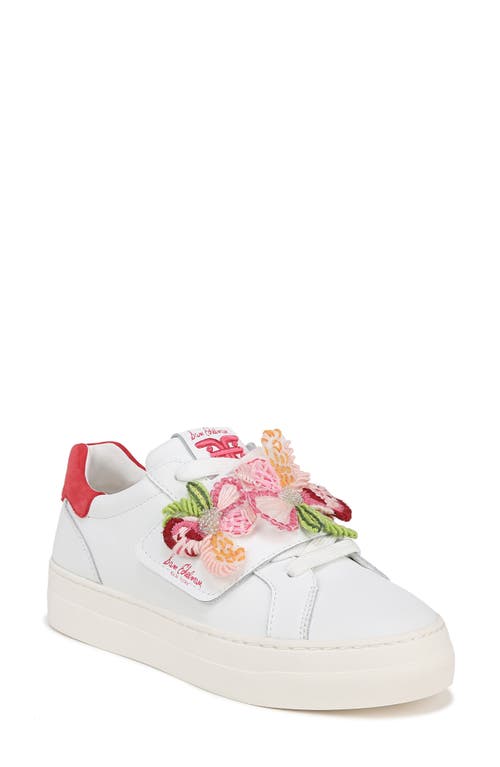 Sam Edelman Wendy Floral Embroidery Platform Sneaker In Bright White/guava Pink