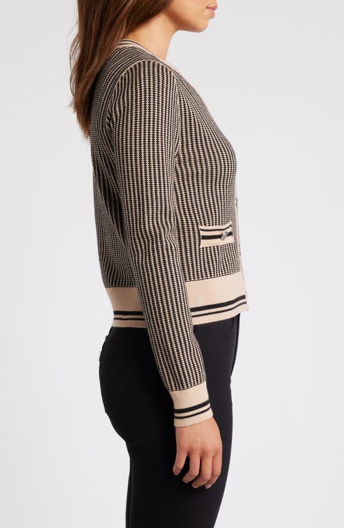 Shop Zoe And Claire Contrast Trim Cardigan In Taupe/black