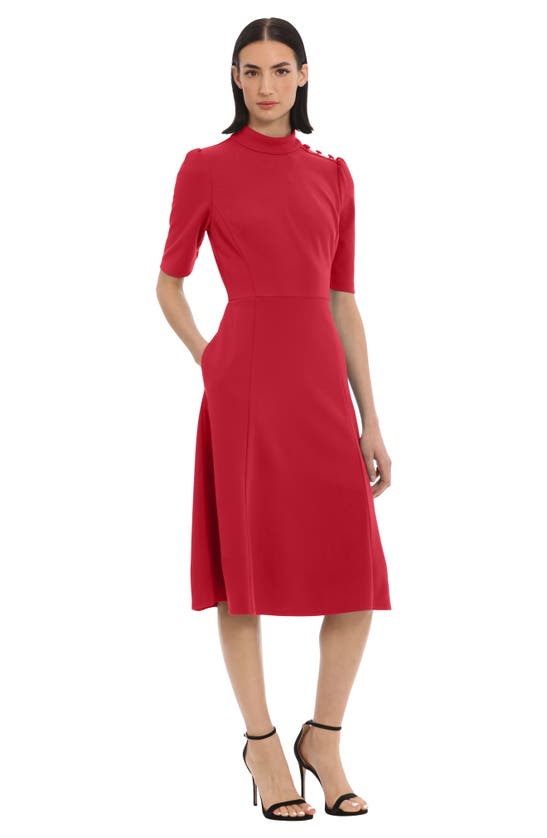 Shop Donna Morgan For Maggy Mock Neck Fit & Flare Dress In Arresting Red