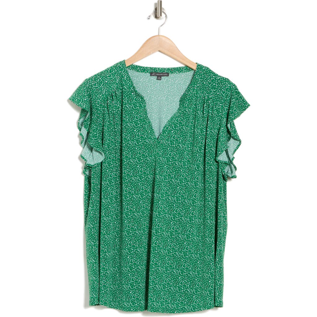 Shop Adrianna Papell Print Flutter Sleeve Top In Kimi Green Tiny Cheetah