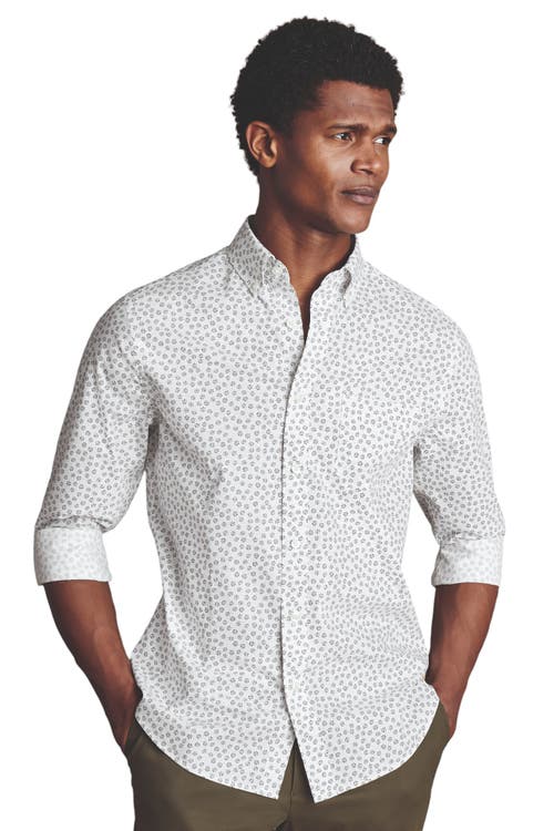 Charles Tyrwhitt Slim Fit Semi-Cutaway Collar Non-Iron Floral Geo Print Shirt in White 