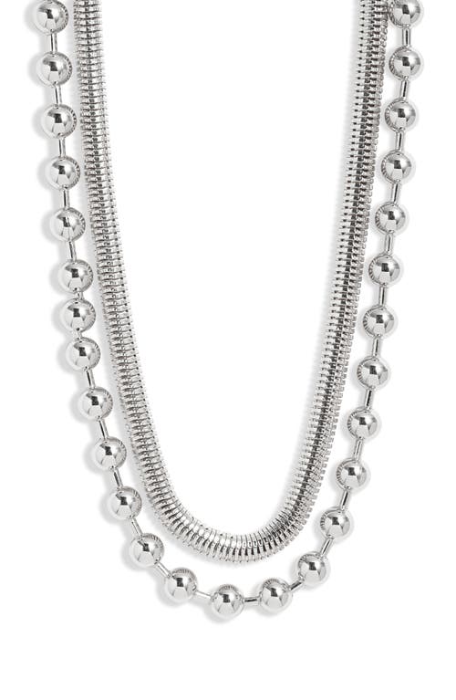 Shop Open Edit Set Of 2 Snake & Ball Chain Necklaces In Rhodium