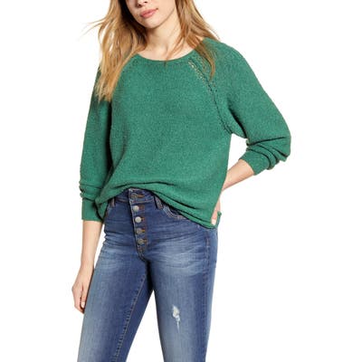Caslon Boat Neck Boucle Sweater, Green