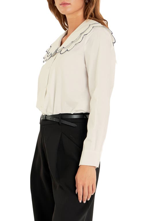 Shop English Factory Scallop Embroidered Collar Shirt In White