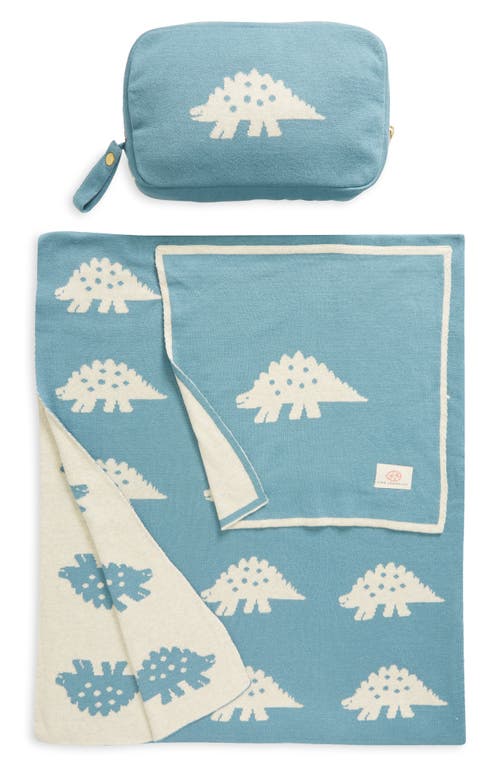 Pink Lemonade Dinosaur Organic Cotton Baby Blanket & Travel Pouch Set In Brown