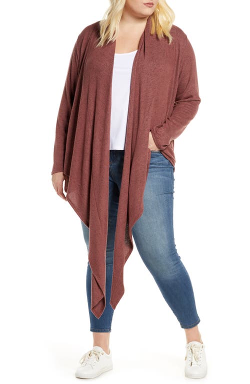 Loveappella Multi Wear Tie Front Draped Cardigan In Raisin