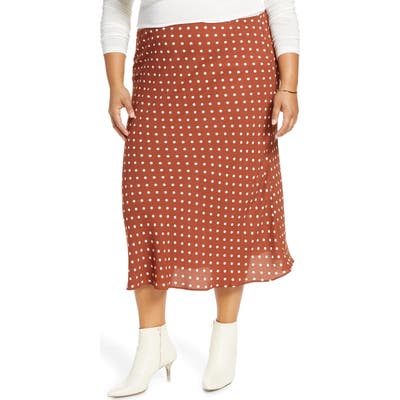 Plus Size Halogen Bias Cut Midi Skirt, Brown