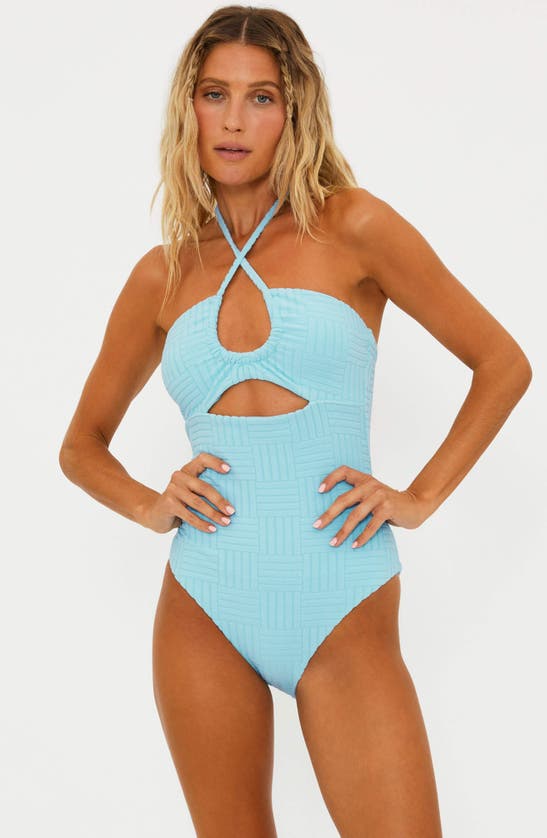 Shop Beach Riot Phoenix Halter One-piece Swimsuit In Blueberry Ice