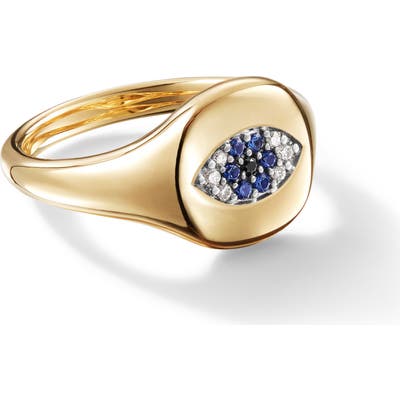 David Yurman Cable Collectibles Evil Eye Mini Pinky Ring In 18K Gold With Diamonds