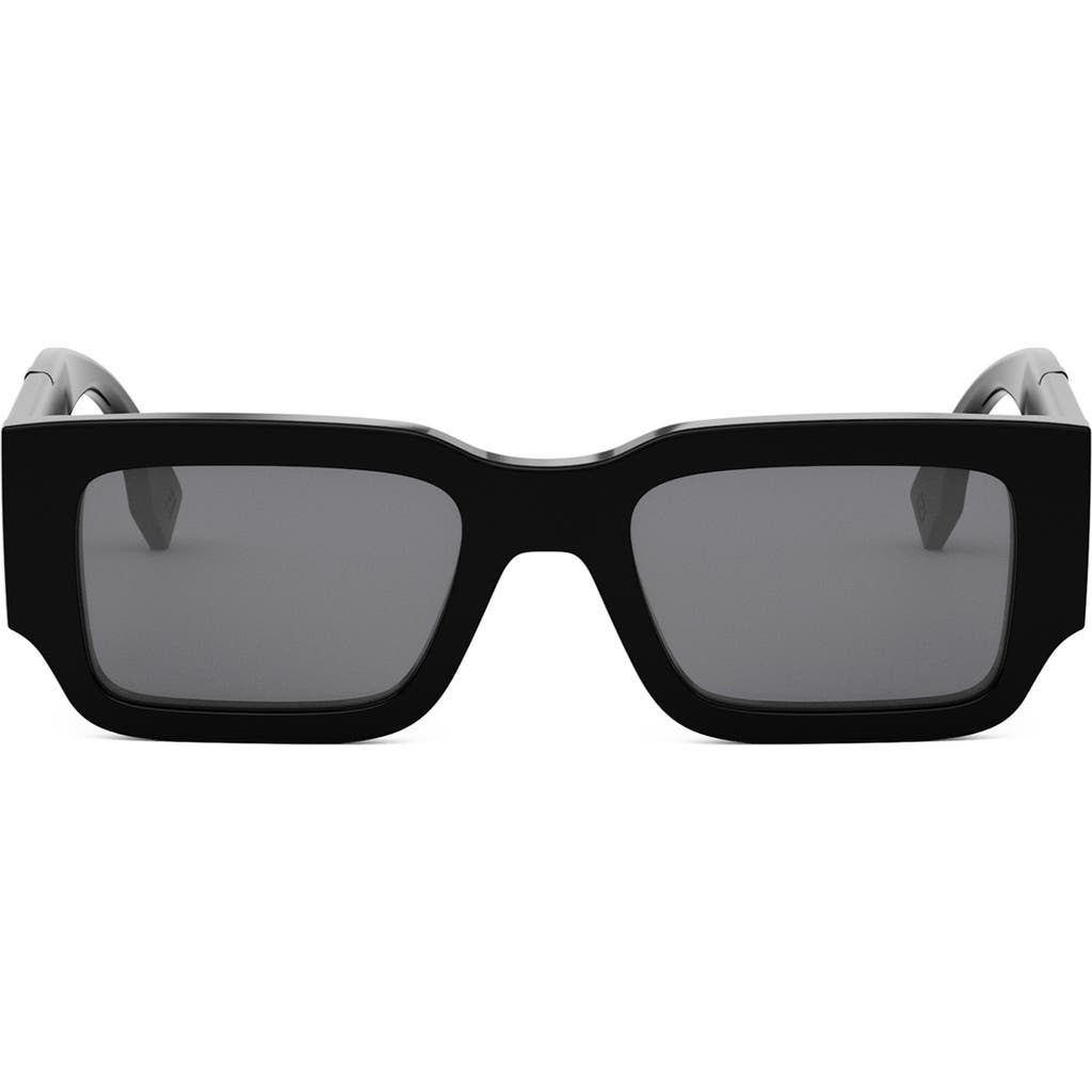 Fendi The  Diagonal 51mm Rectangular Sunglasses In Shiny Black/smoke