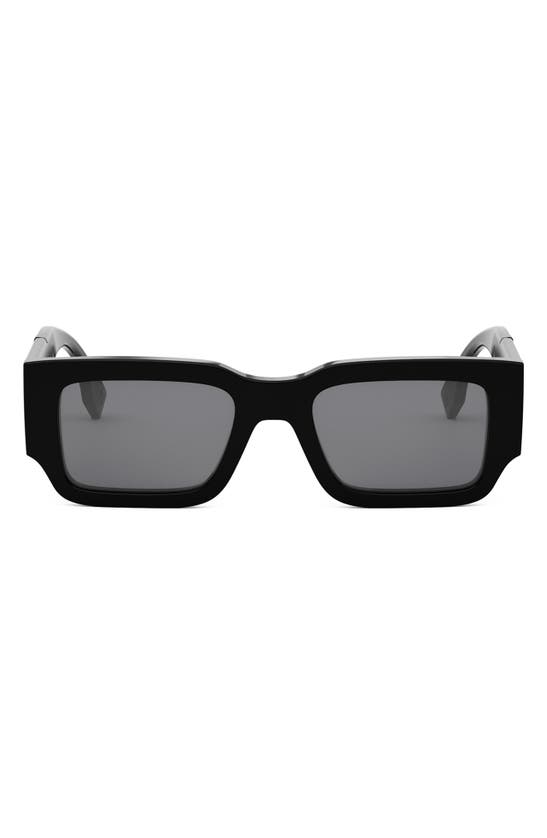 Shop Fendi The  Diagonal 51mm Rectangular Sunglasses In Shiny Black / Smoke