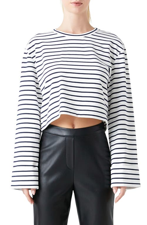 Grey Lab Stripe Crop Top In White/navy