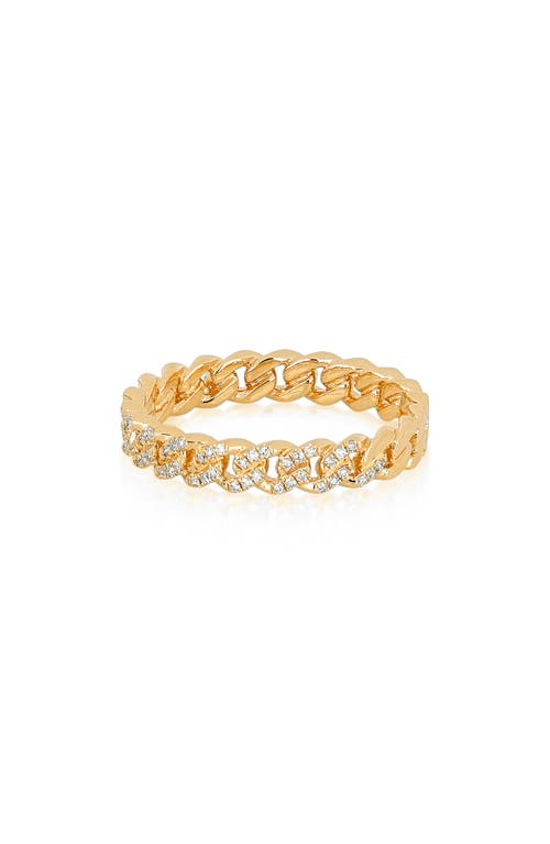 Diamond Mini Curb Chain Ring in Yellow Gold