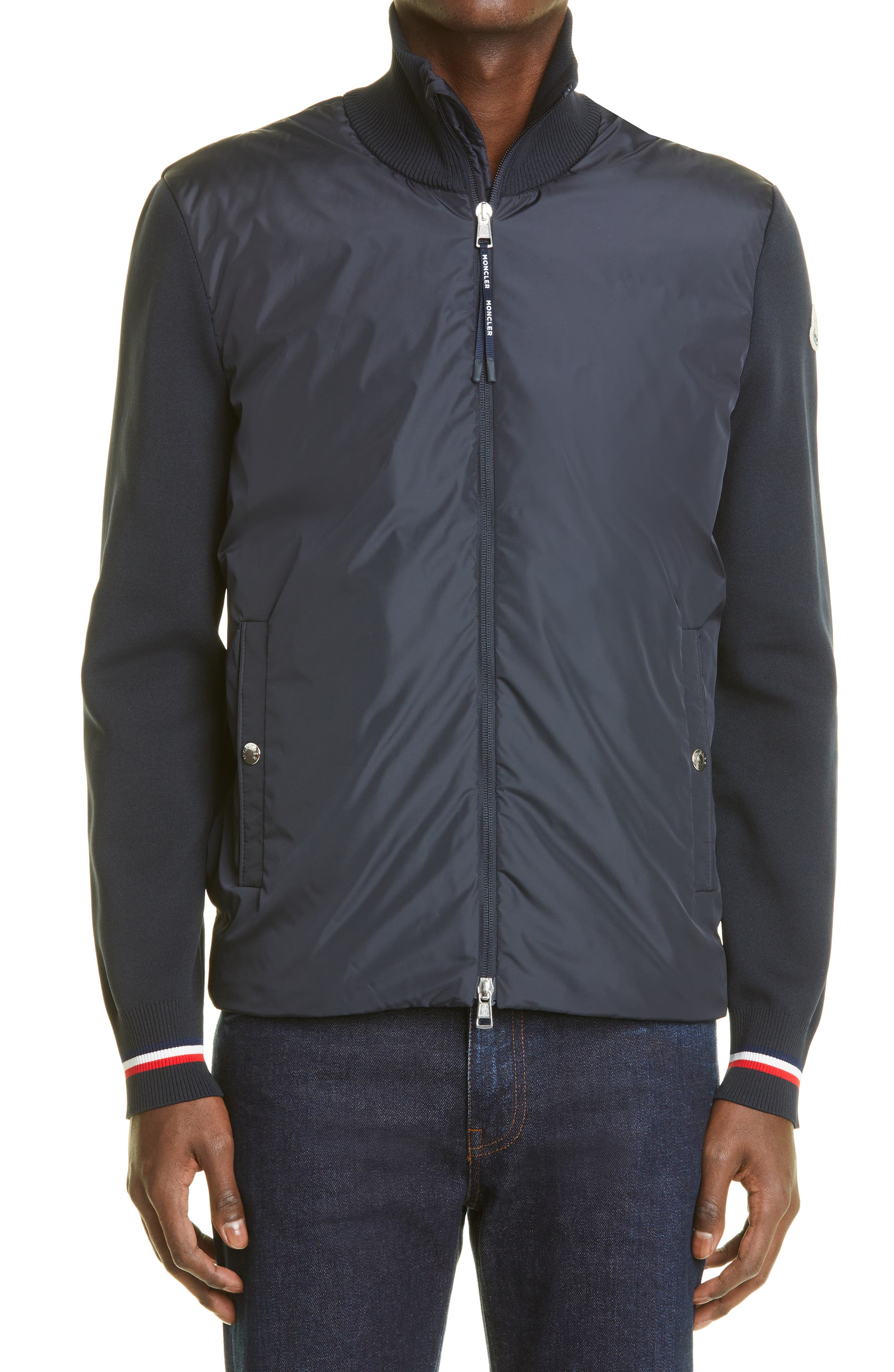 Moncler Men's Tricolor Knit Sleeve Jacket in Navy at Nordstrom, Size Xxx-Large