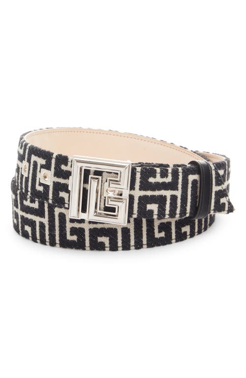 Shop Balmain Monogram Buckle Belt In Ivory/black