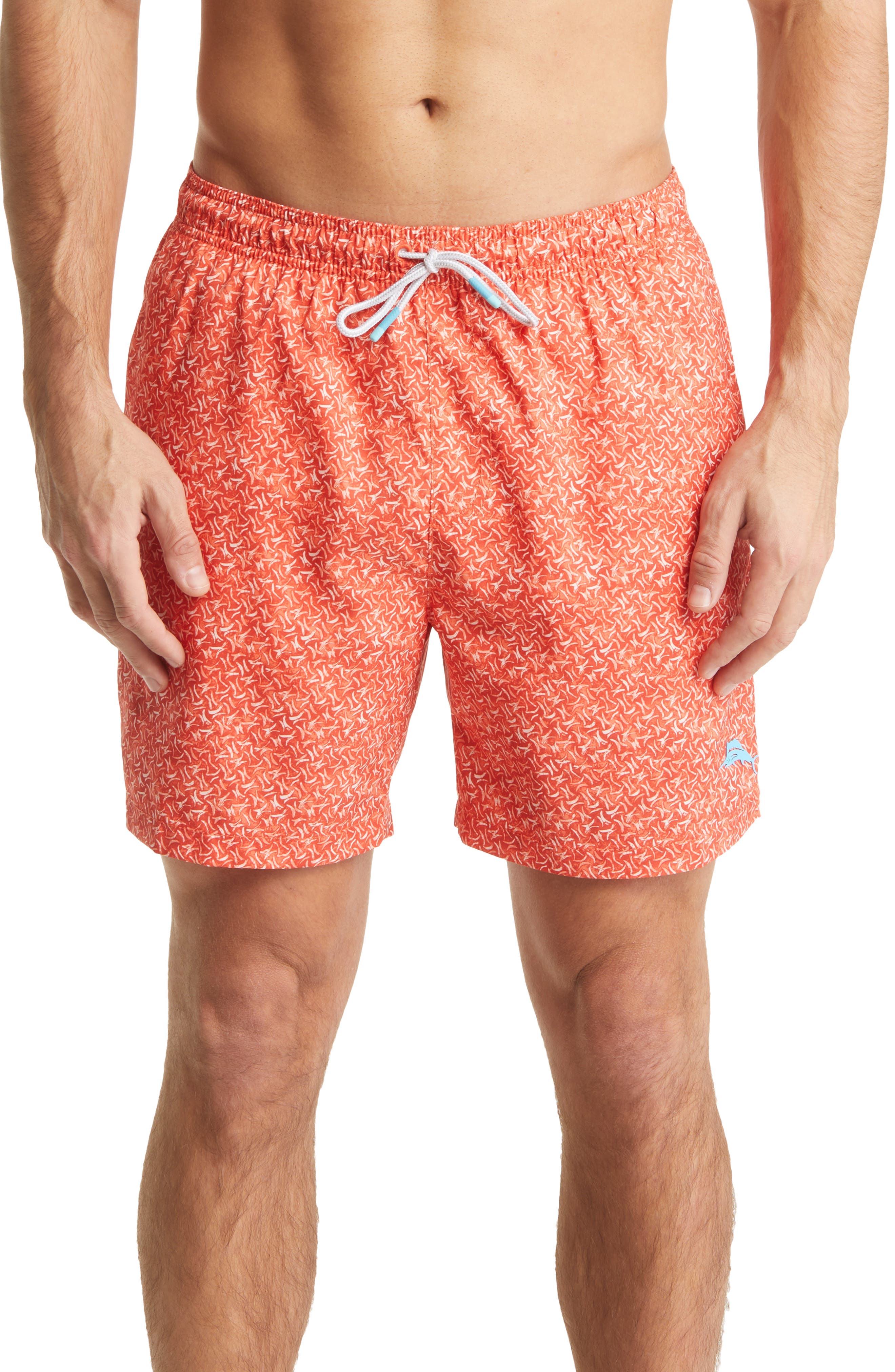 orange and blue swim trunks