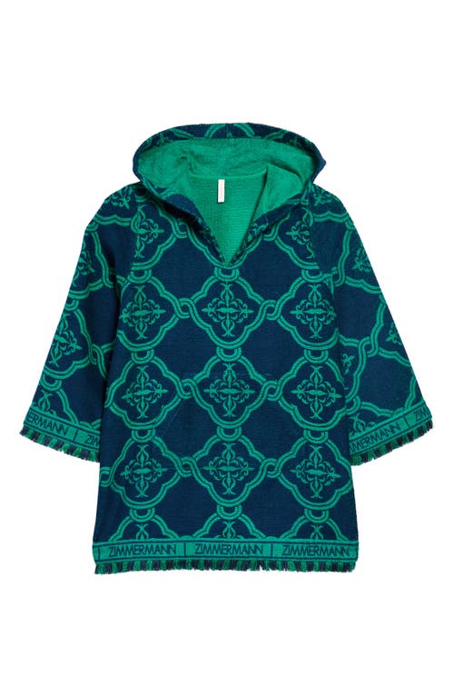 Zimmermann Kids' Tiggy Tile Print Terry Cover-Up Hoodie in Blue/Green