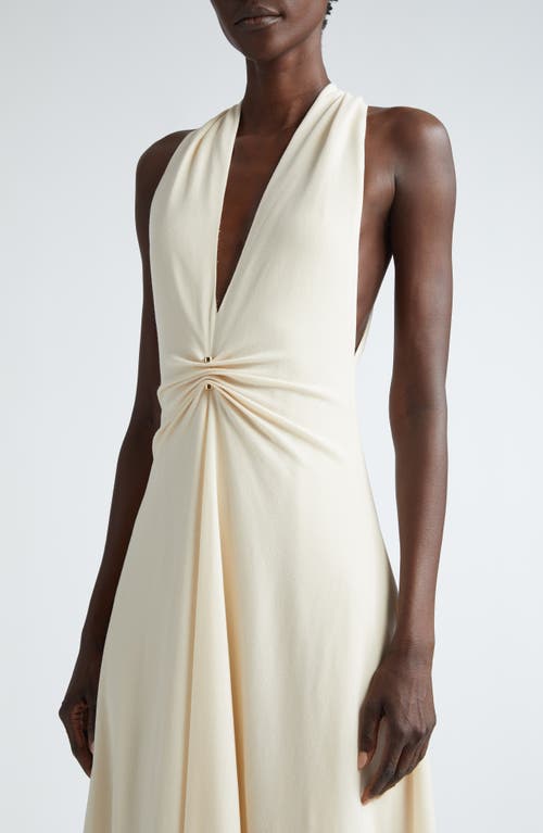 Shop Brandon Maxwell The Banks Plunge Neck Wool Blend Dress In Ivory