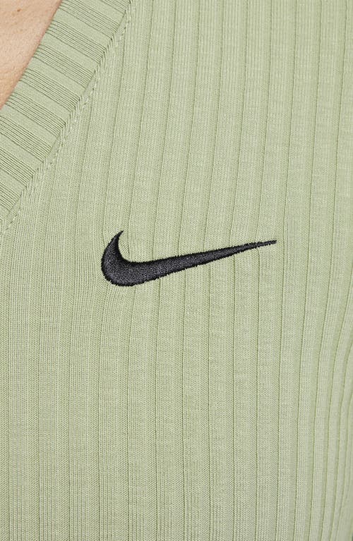 Shop Nike Sportswear Rib Jersey Long Sleeve V-neck Top In Oil Green/black