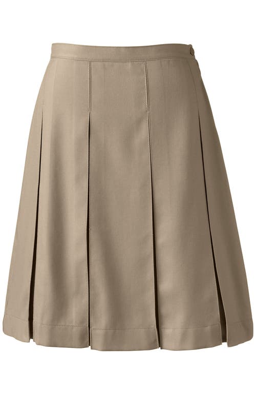 Lands' End School Uniform Solid Box Pleat Skirt Top Of Knee In Khaki