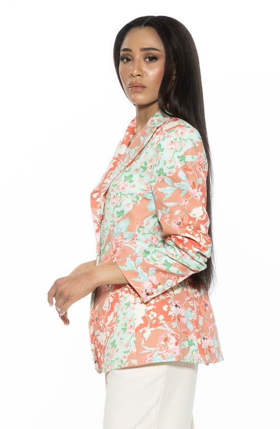Alexia Admor Ruched Sleeve One-button Blazer In Rose Multi