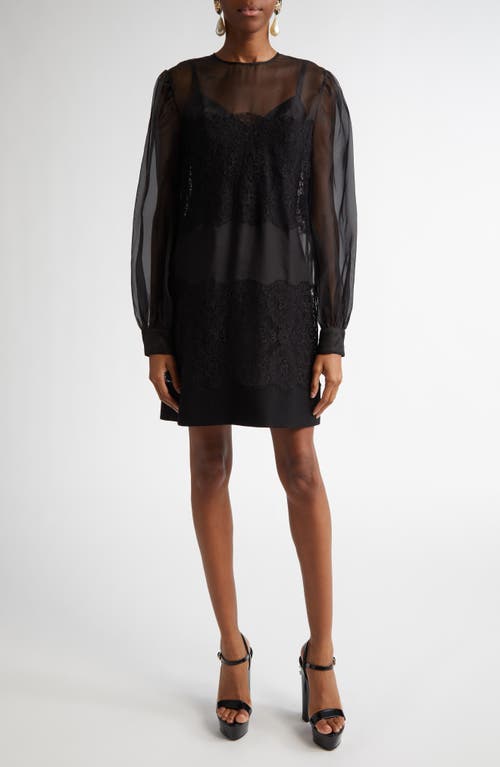 Dolce & Gabbana Short Organza Dress With Lace Inlay In N0000 Nero