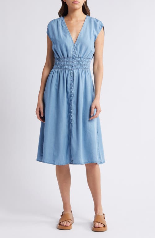 Shop Sessun Sessùn Galaday Smock Waist Chambray Midi Dress In Provencia Blue