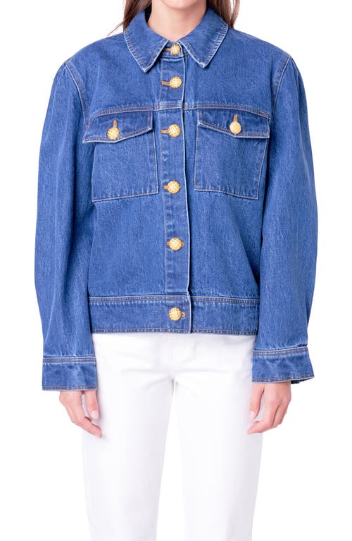 Shop English Factory Brass Button Denim Trucker Jacket In Blue