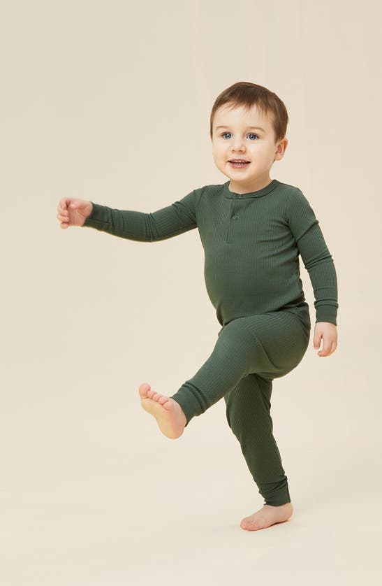 Mori Rib Fitted Two-piece Pajamas In Ribbed Pine