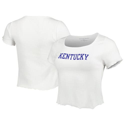 BOXERCRAFT Women's White Kentucky Wildcats Baby Rib Lettuce-Edge Trim T-Shirt