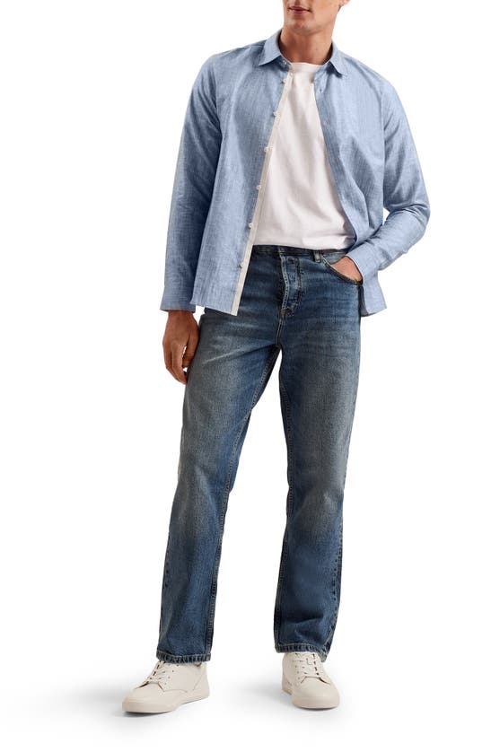 Shop Ted Baker Romeo Regular Fit Linen & Cotton Button-up Shirt In Mid Blue