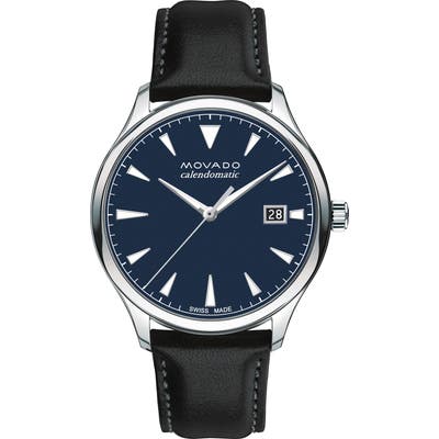Movado Heritage Leather Strap Watch, 40Mm